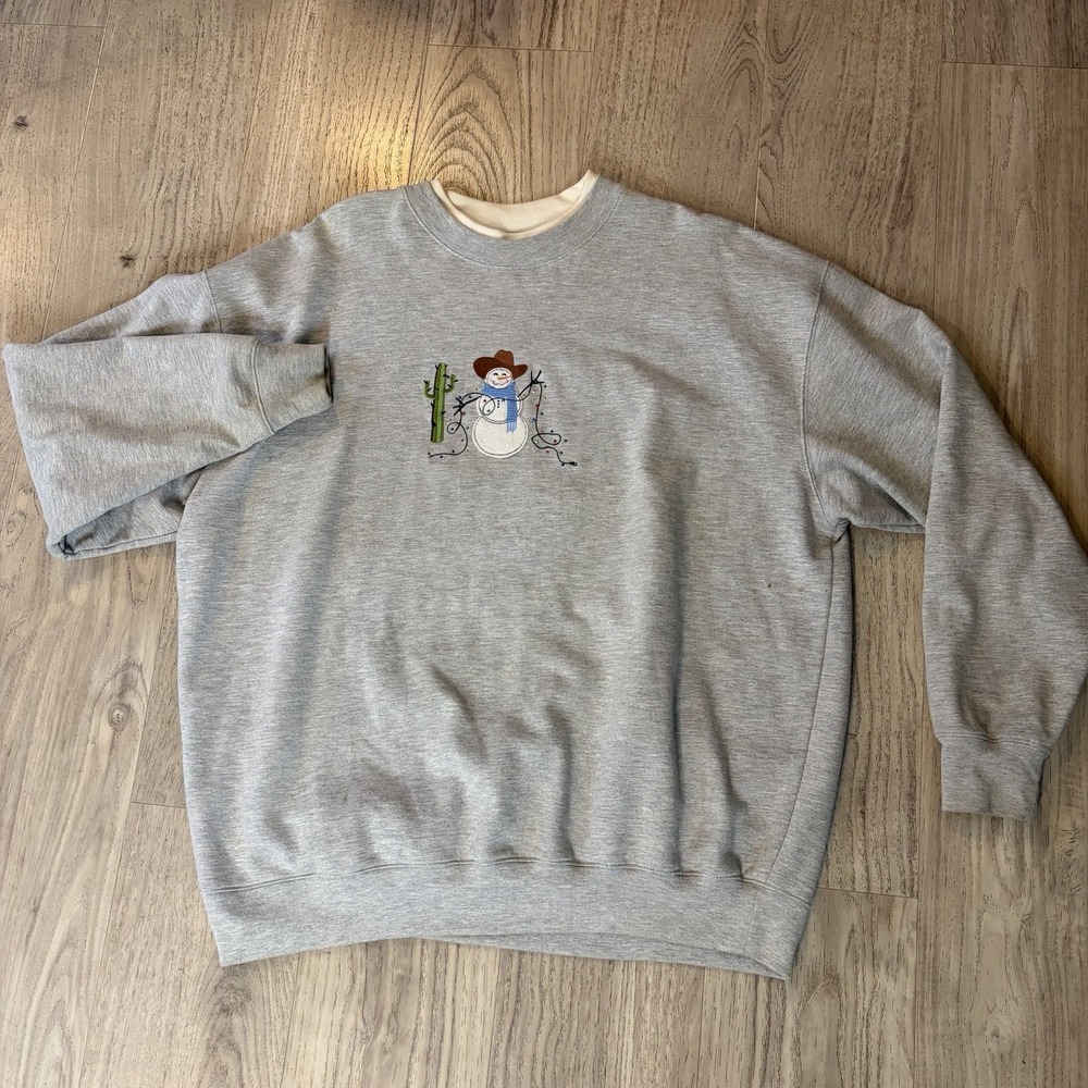 MC Sportswear Gray Hoodie Sweatshirt Cowboy Snowman Cactus Women's Plus 2X VTG